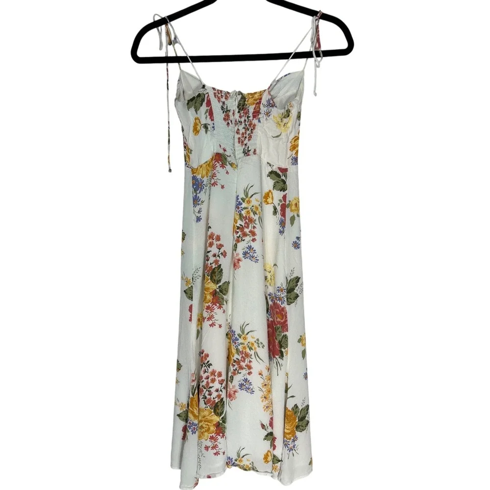 Reformation Slit Leg Tie Strap Midi Dress Ivory Red‎ Yellow Blue Floral Size 2